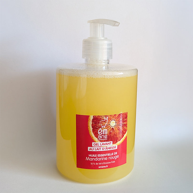 Savon liquide au lait d’ânesse Mandarine rouge – Volume 500 ml